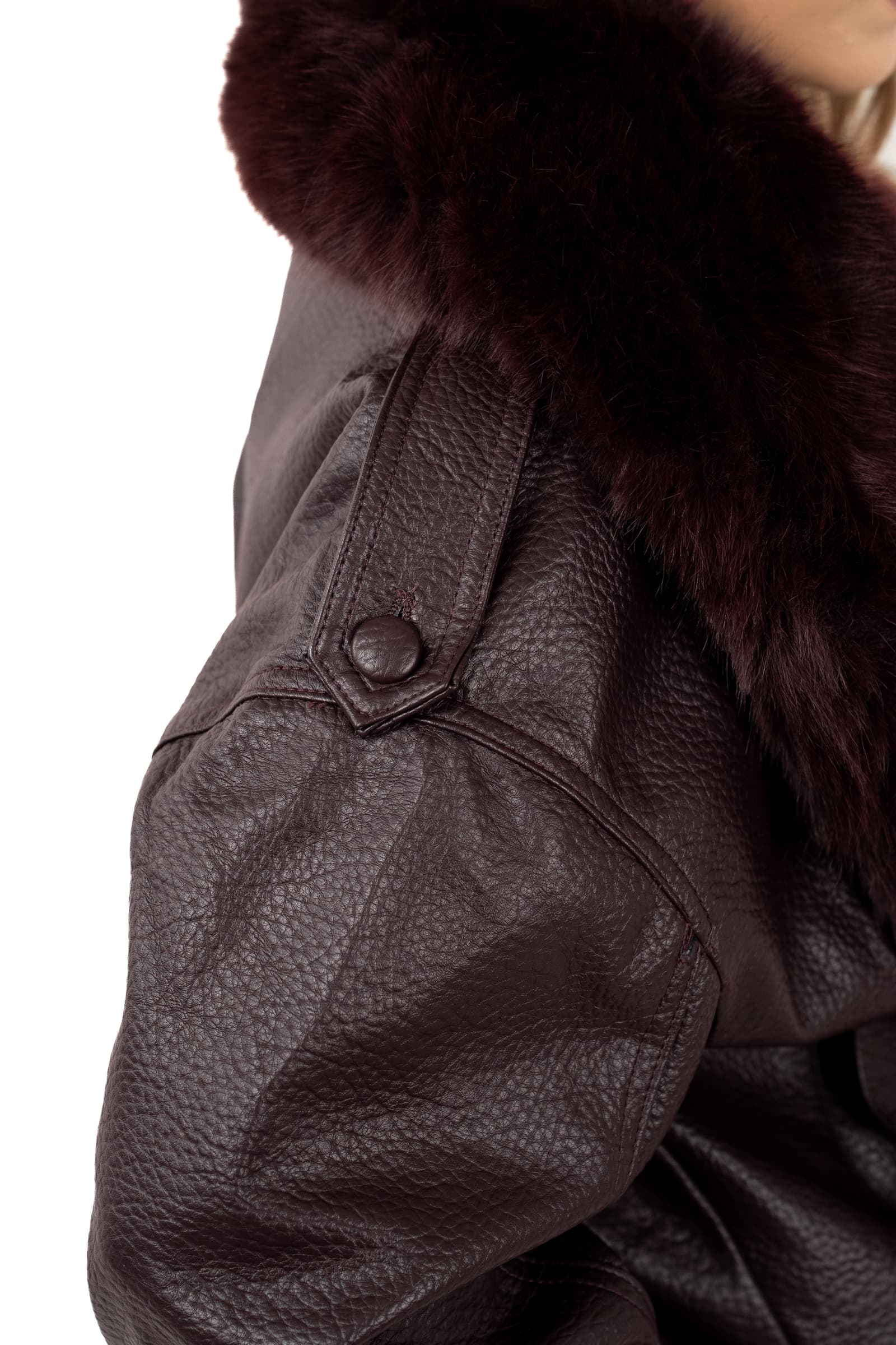 GIUBBOTTO CRUDELIA BORDEAUX PELLE CON COLLO PELLICCIA REMOVIBILE