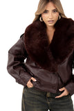 GIUBBOTTO CRUDELIA BORDEAUX PELLE CON COLLO PELLICCIA REMOVIBILE