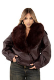 GIUBBOTTO CRUDELIA BORDEAUX PELLE CON COLLO PELLICCIA REMOVIBILE