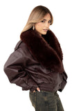 GIUBBOTTO CRUDELIA BORDEAUX PELLE CON COLLO PELLICCIA REMOVIBILE