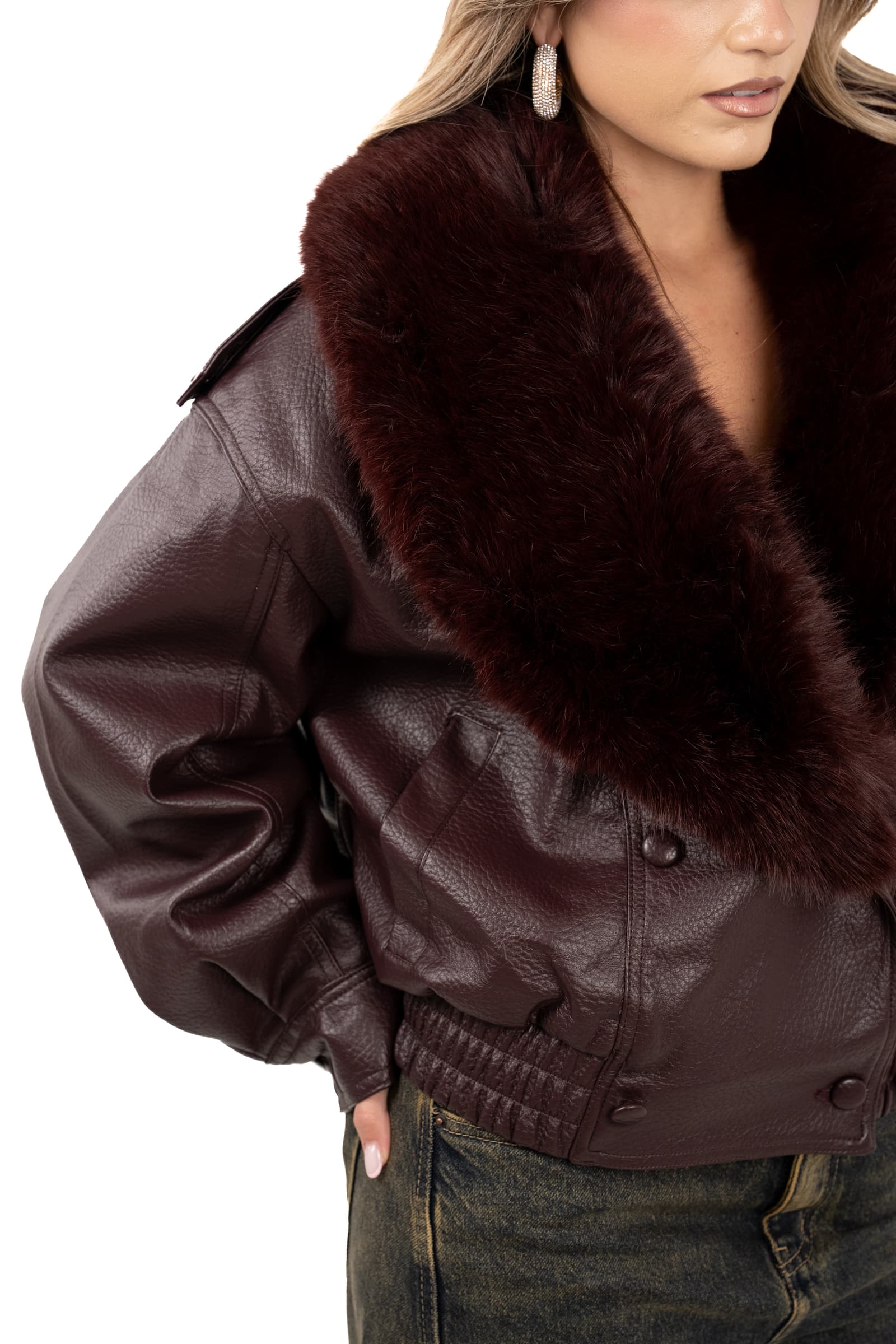 GIUBBOTTO CRUDELIA BORDEAUX PELLE CON COLLO PELLICCIA REMOVIBILE