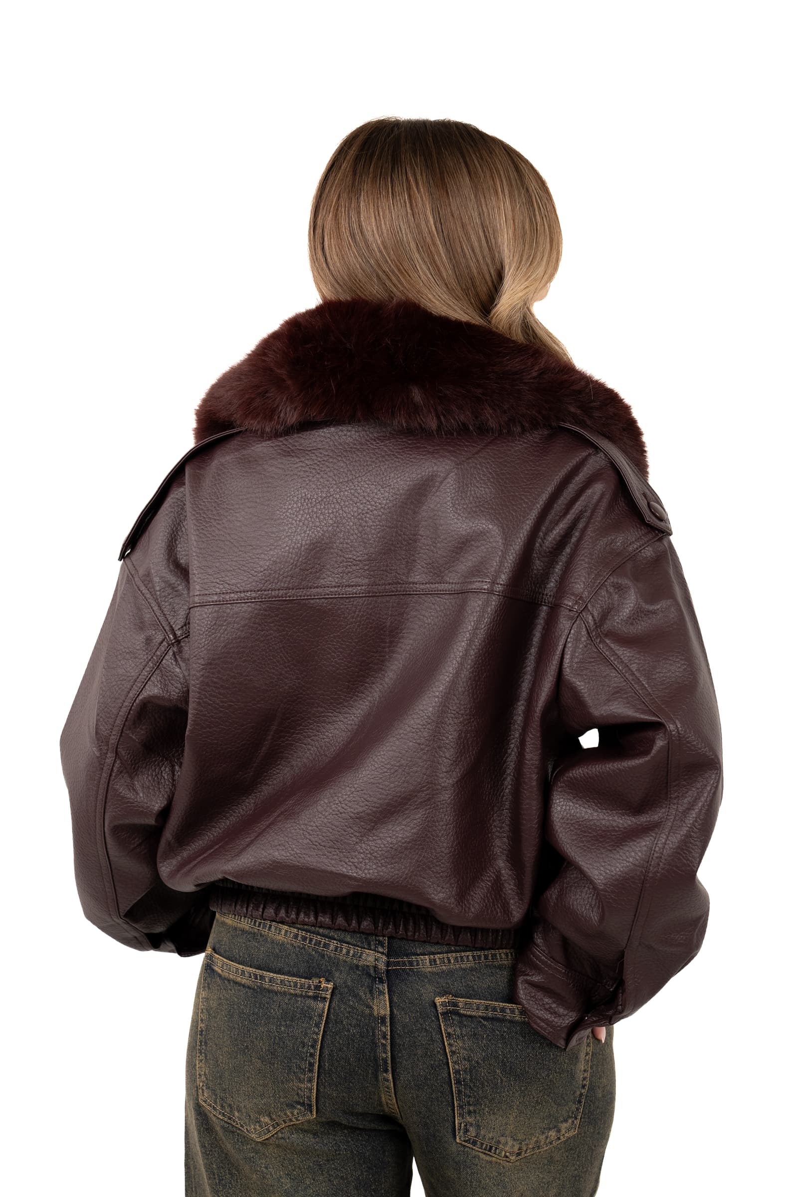 GIUBBOTTO CRUDELIA BORDEAUX PELLE CON COLLO PELLICCIA REMOVIBILE
