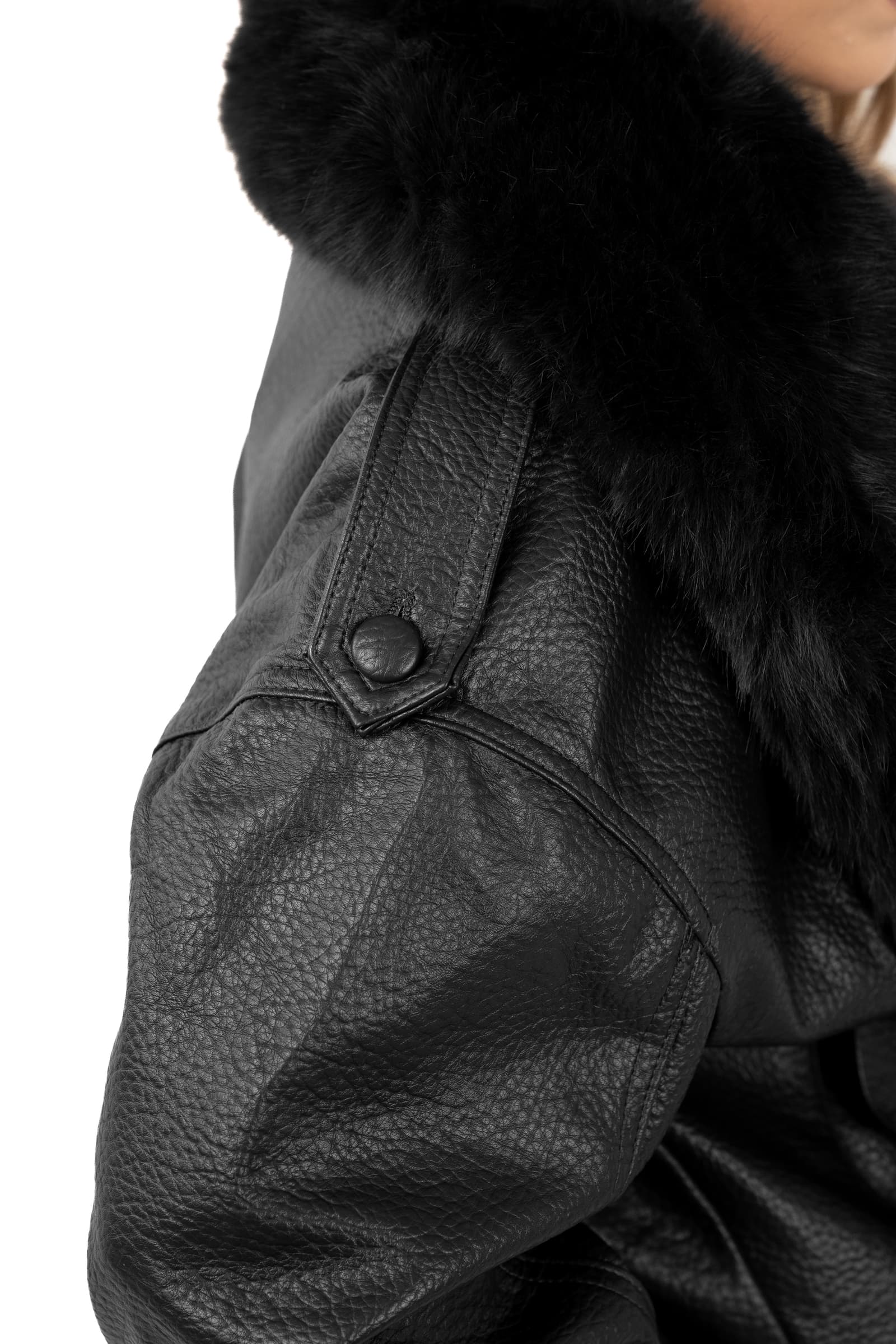 GIUBBOTTO CRUDELIA NERO PELLE CON COLLO PELLICCIA REMOVIBILE