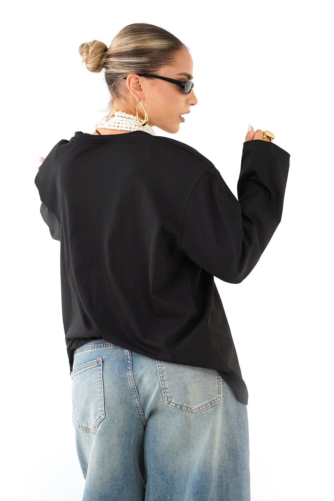 T-SHIRT SIENA NERA A MANICHE LUNGHE CON SPALLINE JUSTWEST