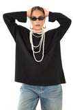 T-SHIRT SIENA NERA A MANICHE LUNGHE CON SPALLINE JUSTWEST