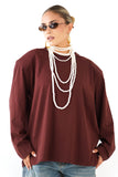 T-SHIRT SIENA BORDEAUX A MANICHE LUNGHE CON SPALLINE JUSTWEST
