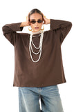 T-SHIRT SIENA MARRONE A MANICHE LUNGHE CON SPALLINE JUSTWEST
