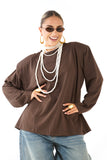 T-SHIRT SIENA MARRONE A MANICHE LUNGHE CON SPALLINE JUSTWEST