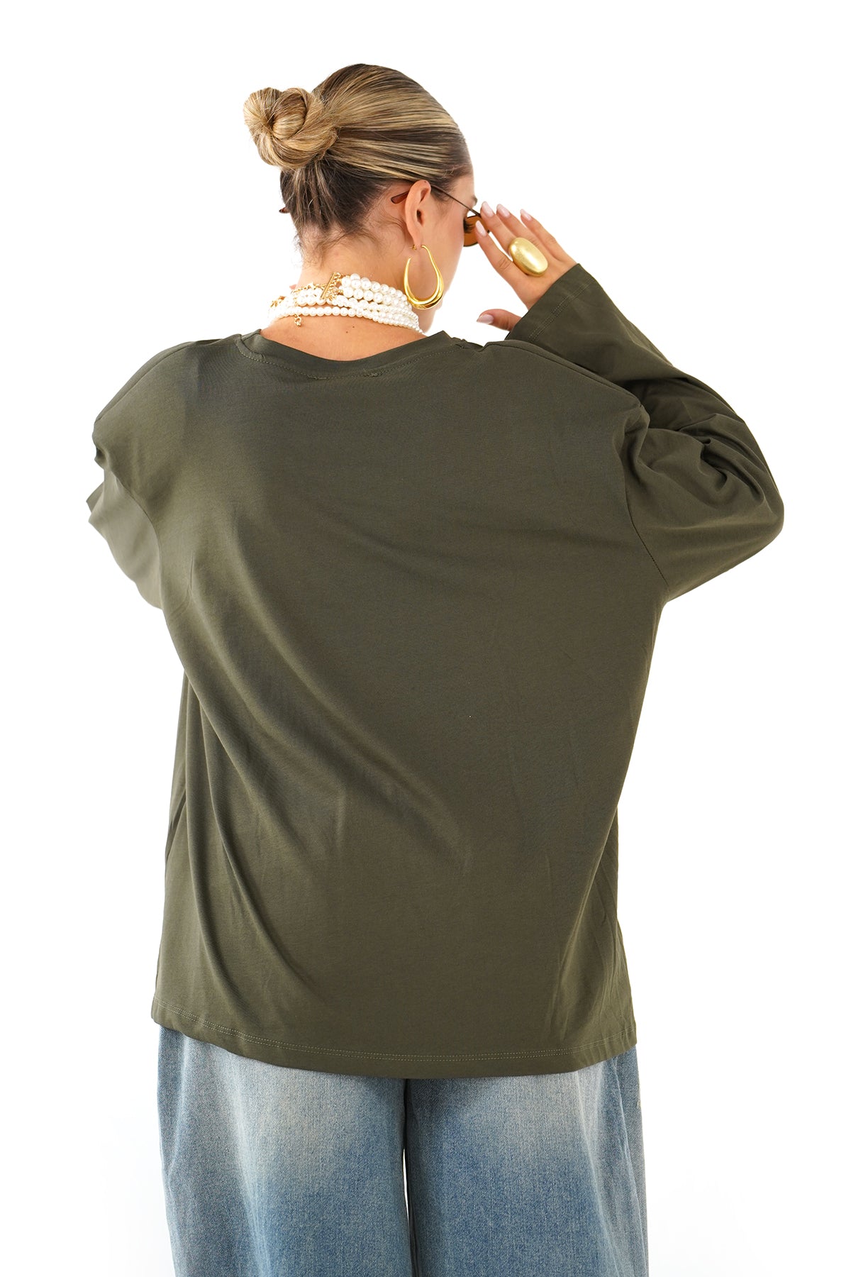 T-SHIRT SIENA VERDE A MANICHE LUNGHE CON SPALLINE JUSTWEST