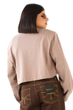 T-SHIRT XENA TORTORA CROPPED MANICHE LUNGHE COLLO ALTO JUSTWEST