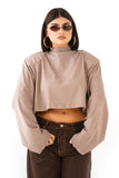 T-SHIRT XENA TORTORA CROPPED MANICHE LUNGHE COLLO ALTO JUSTWEST
