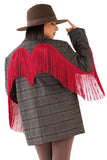 BLAZER OVERSIZE BROOKLYN MARRONE/BORDEAUX GALLES CON FRANGE ROSSE STILE WESTERN