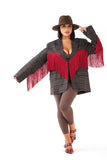 BLAZER OVERSIZE BROOKLYN MARRONE/BORDEAUX GALLES CON FRANGE ROSSE STILE WESTERN