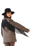 BLAZER OVERSIZE BROOKLYN MARRONE QUADRI CON FRANGE NERE STILE WESTERN