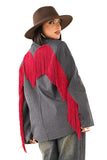 BLAZER OVERSIZE BROOKLYN GRIGIO CON FRANGE ROSSE WESTERN CHIC