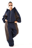 PANTALONI BEATRICE BLU NOTTE MARRONE PARACHUTE WIDE LEG TAGLIA UNICA LUMINA