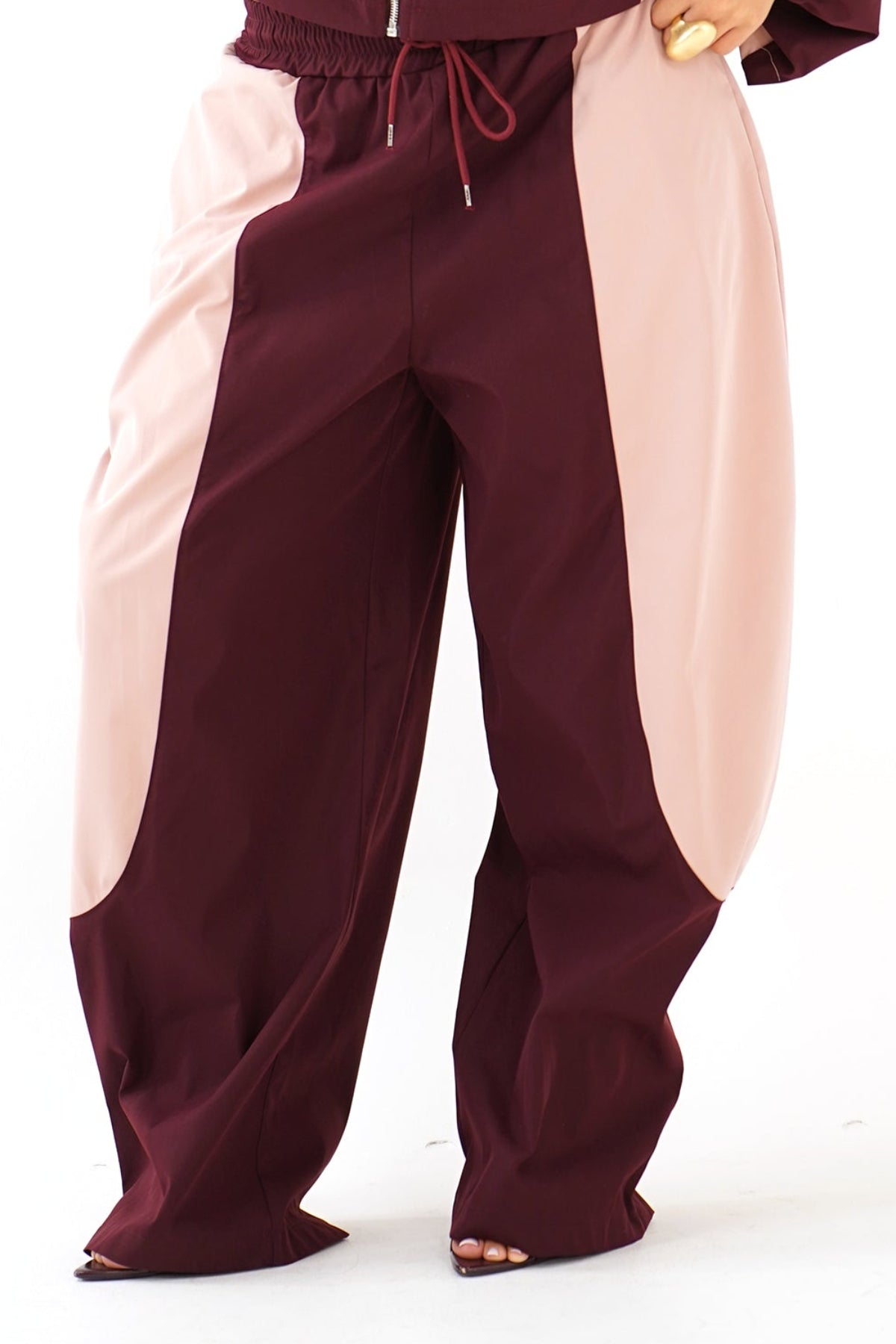 PANTALONI BEATRICE ROSA BORDEAUX PARACHUTE WIDE LEG TAGLIA UNICA LUMINA