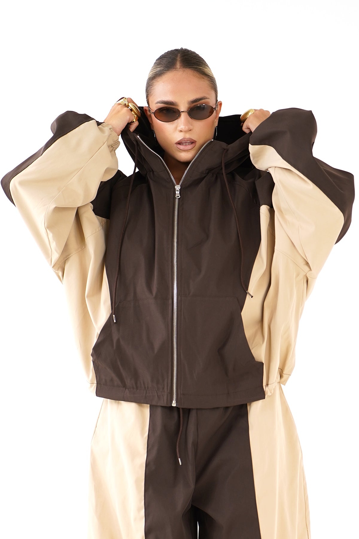 GIUBBOTTO VENERE MARRONE BEIGE  CON CAPPUCCIO LUMINA