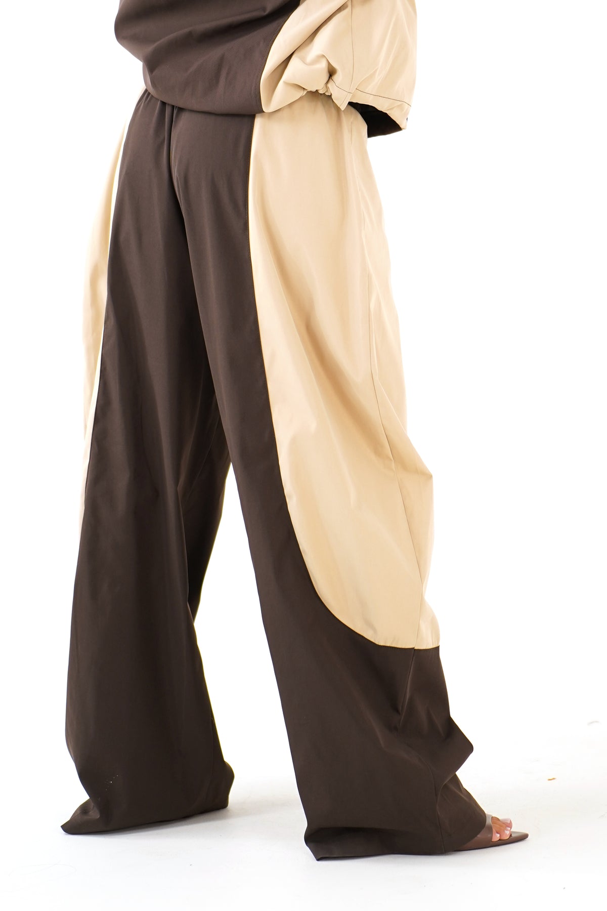 PANTALONI BEATRICE MARRONE BEIGE PARACHUTE WIDE LEG TAGLIA UNICA LUMINA