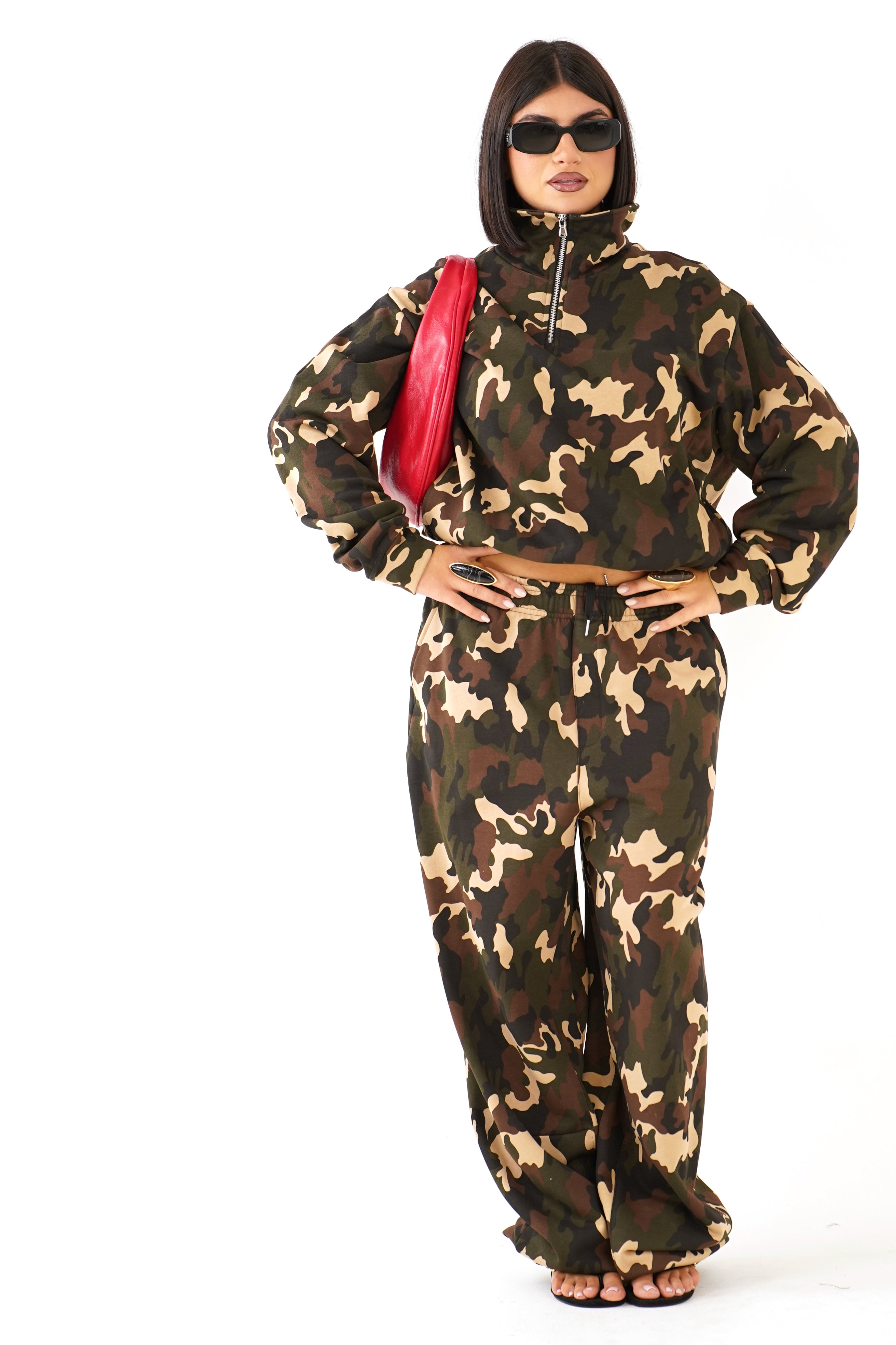 FELPA AVA MARRONE MILITARE CON MEZZA ZIP LUMINA