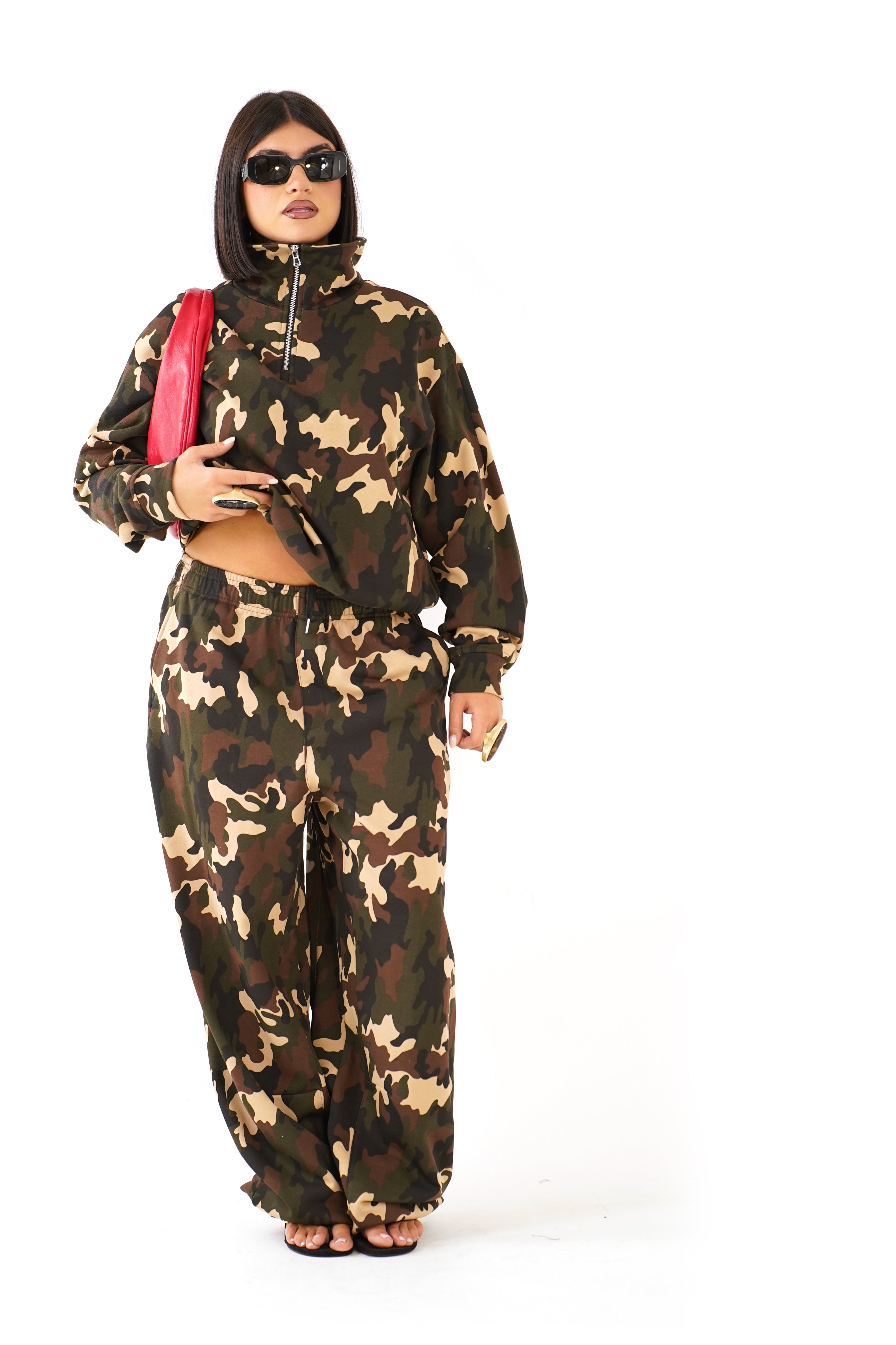 PANTALONE TUTA WAVE WIDE LEG CAMOUFLAGE CON ELASTICO IN VITA LUMINA