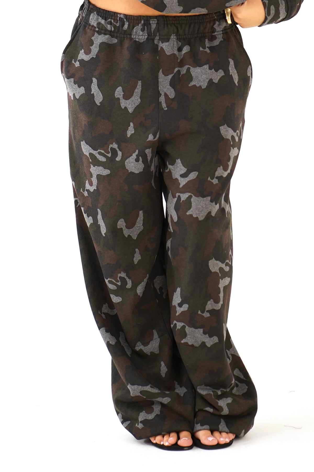 PANTALONE TUTA WAVE WIDE LEG CAMOUFLAGE CON ELASTICO IN VITA LUMINA