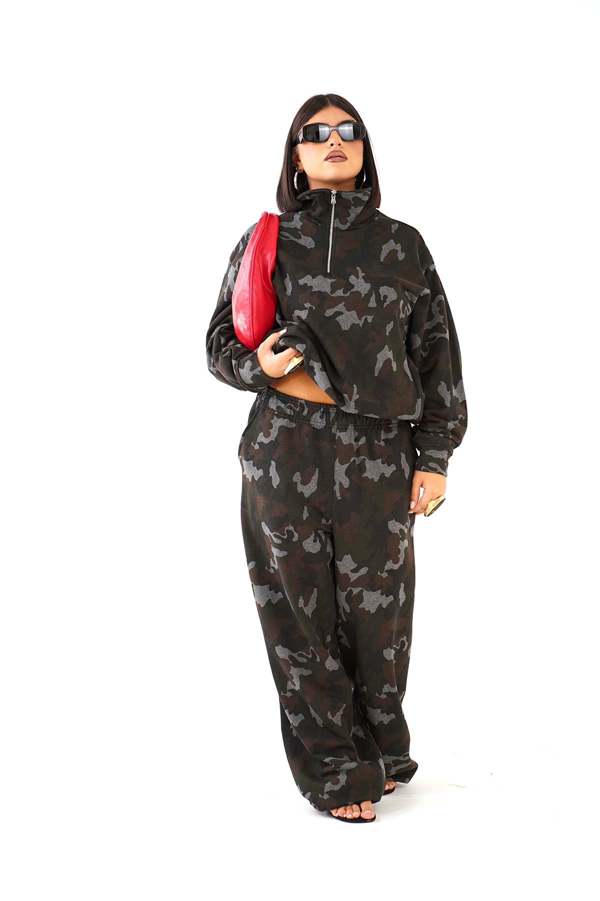 FELPA AVA GRIGIO MILITARE CON MEZZA ZIP LUMINA