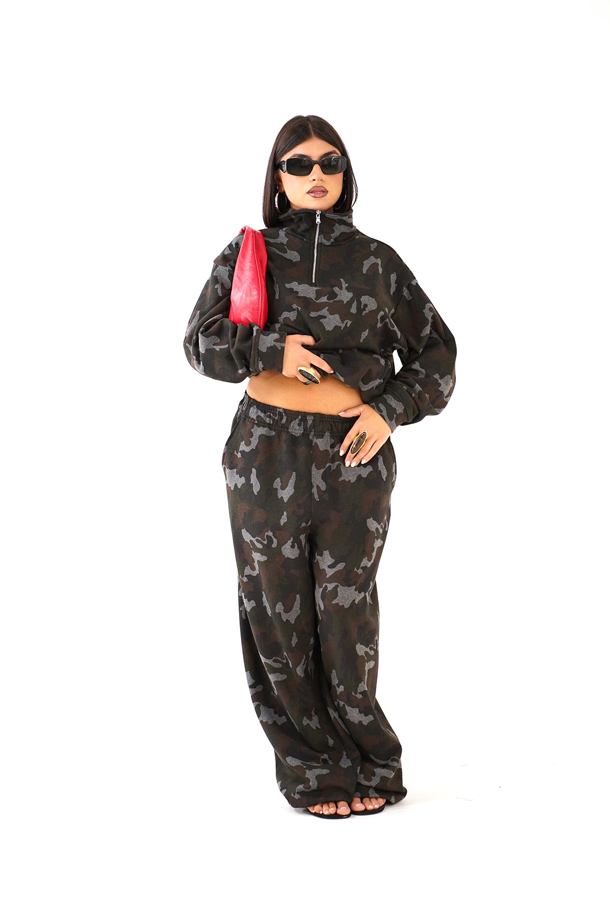 FELPA AVA GRIGIO MILITARE CON MEZZA ZIP LUMINA
