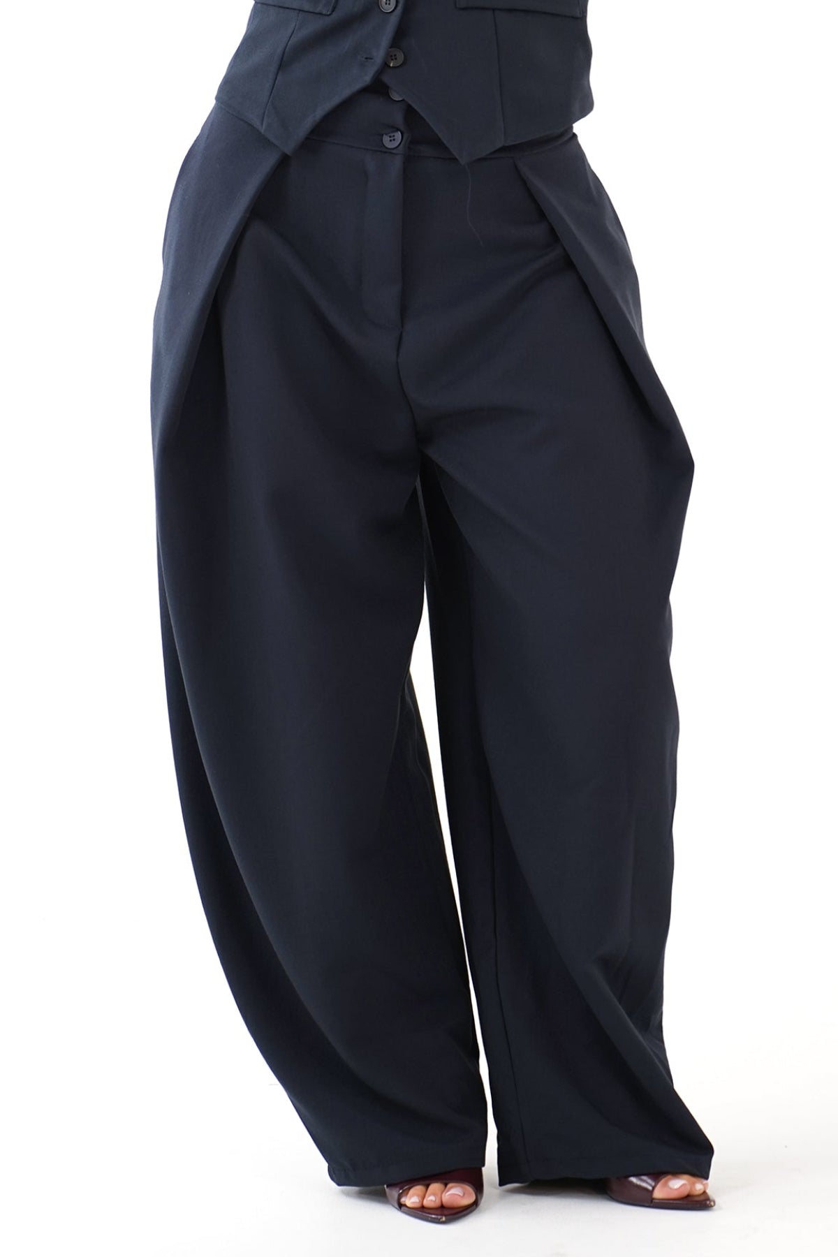 PANTALONI DIANA BLU CON PIEGHE