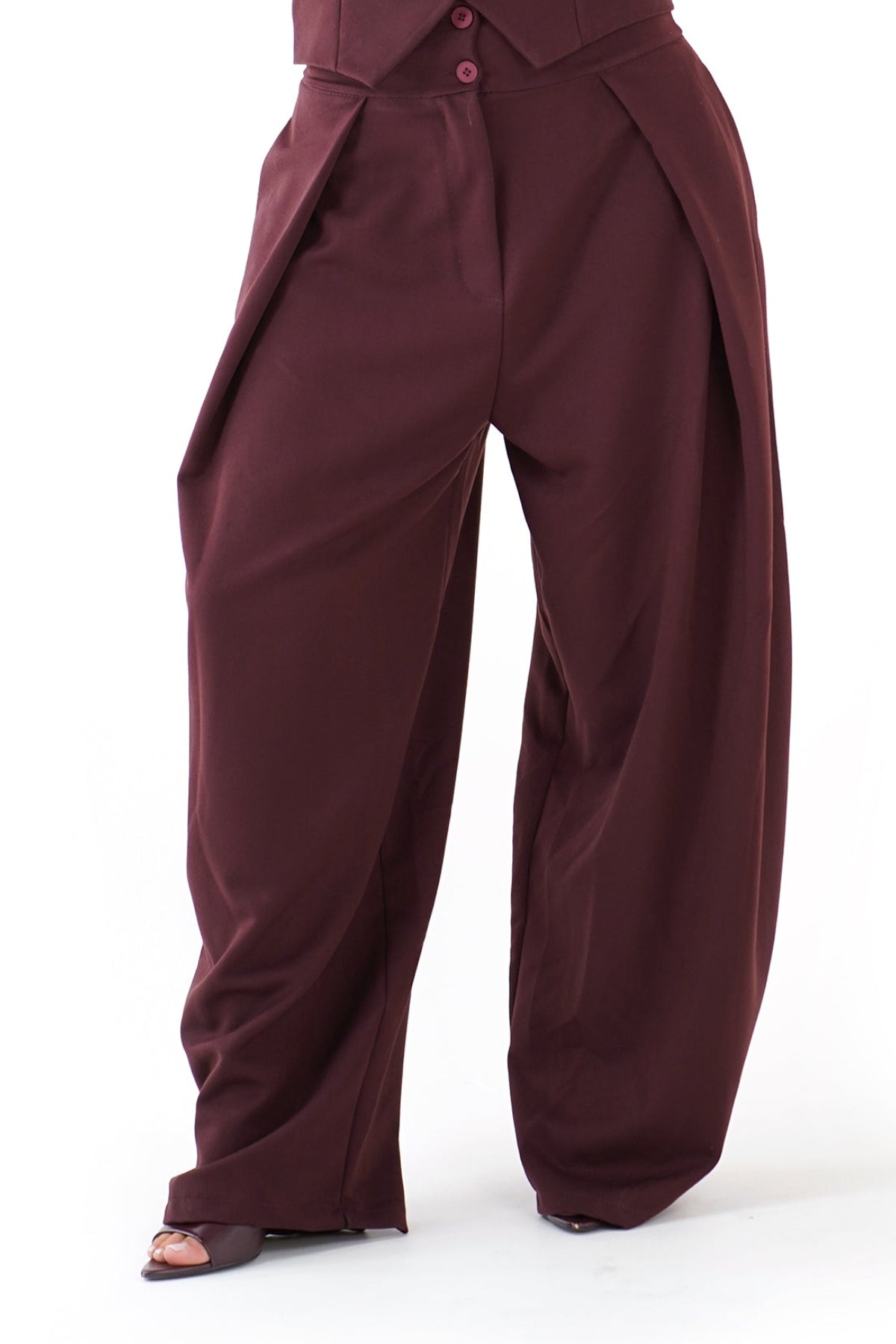 PANTALONI DIANA BORDEAUX CON PIEGHE