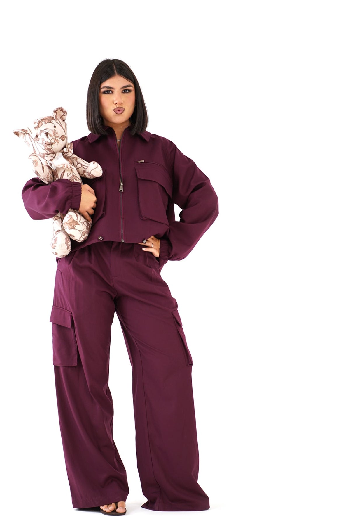 PANTALONI LUMINA AVRIL BORDEAUX  CARGO PALAZZO