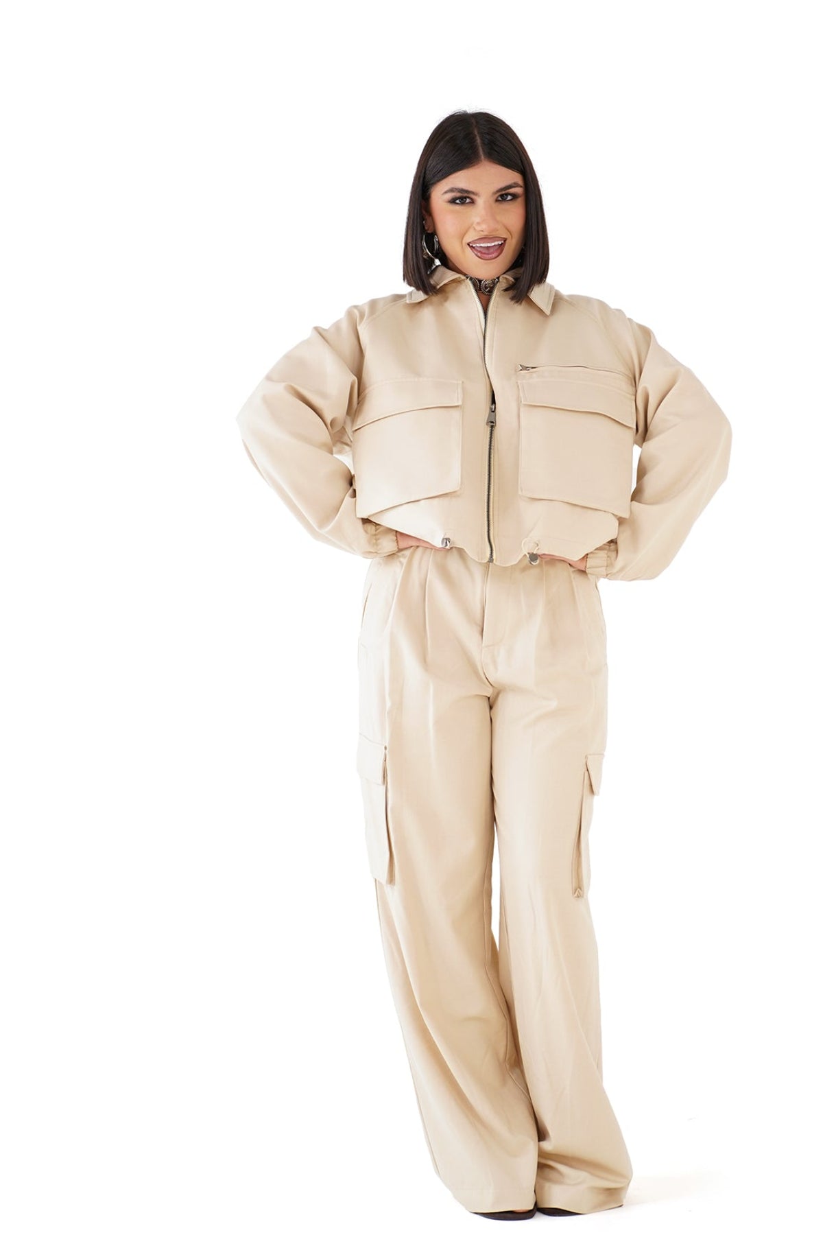 GIUBBOTTINO LUMINA REBEL BEIGE CON TASCONI