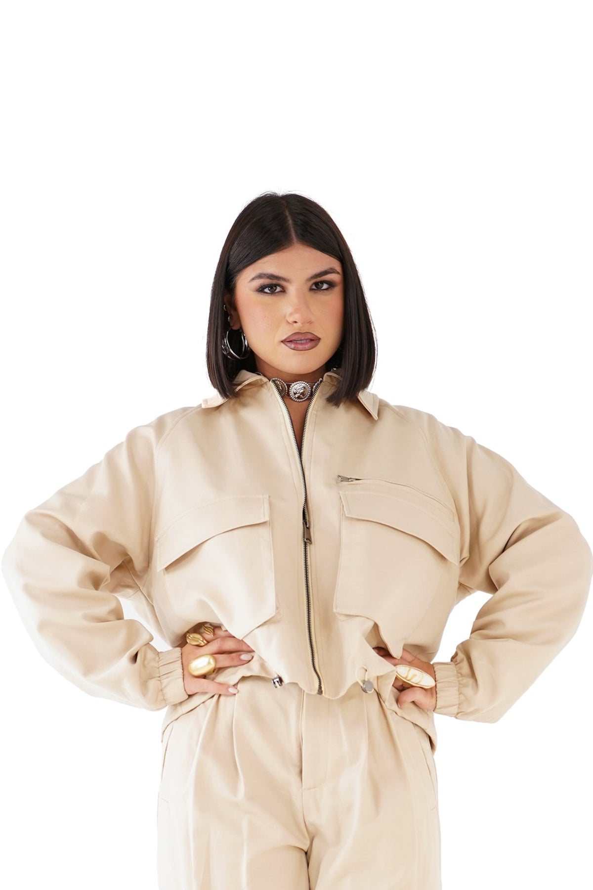 GIUBBOTTINO LUMINA REBEL BEIGE CON TASCONI