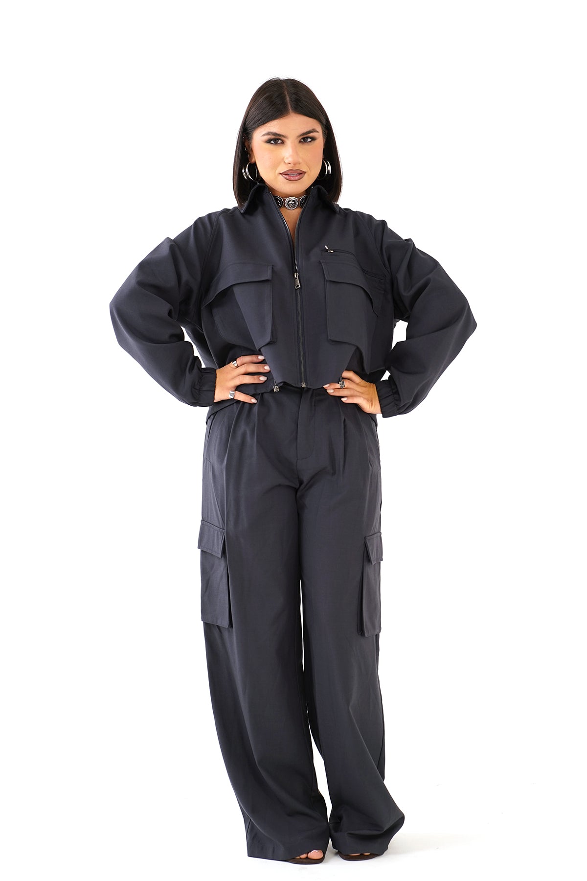 PANTALONI LUMINA AVRIL BLU CARGO PALAZZO