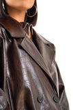 BLAZER CHARLOTTE MARRONE CROPPED TRAMA COCCODRILLO DOPPIOPETTO  TAGLIA UNICA JUST WEST