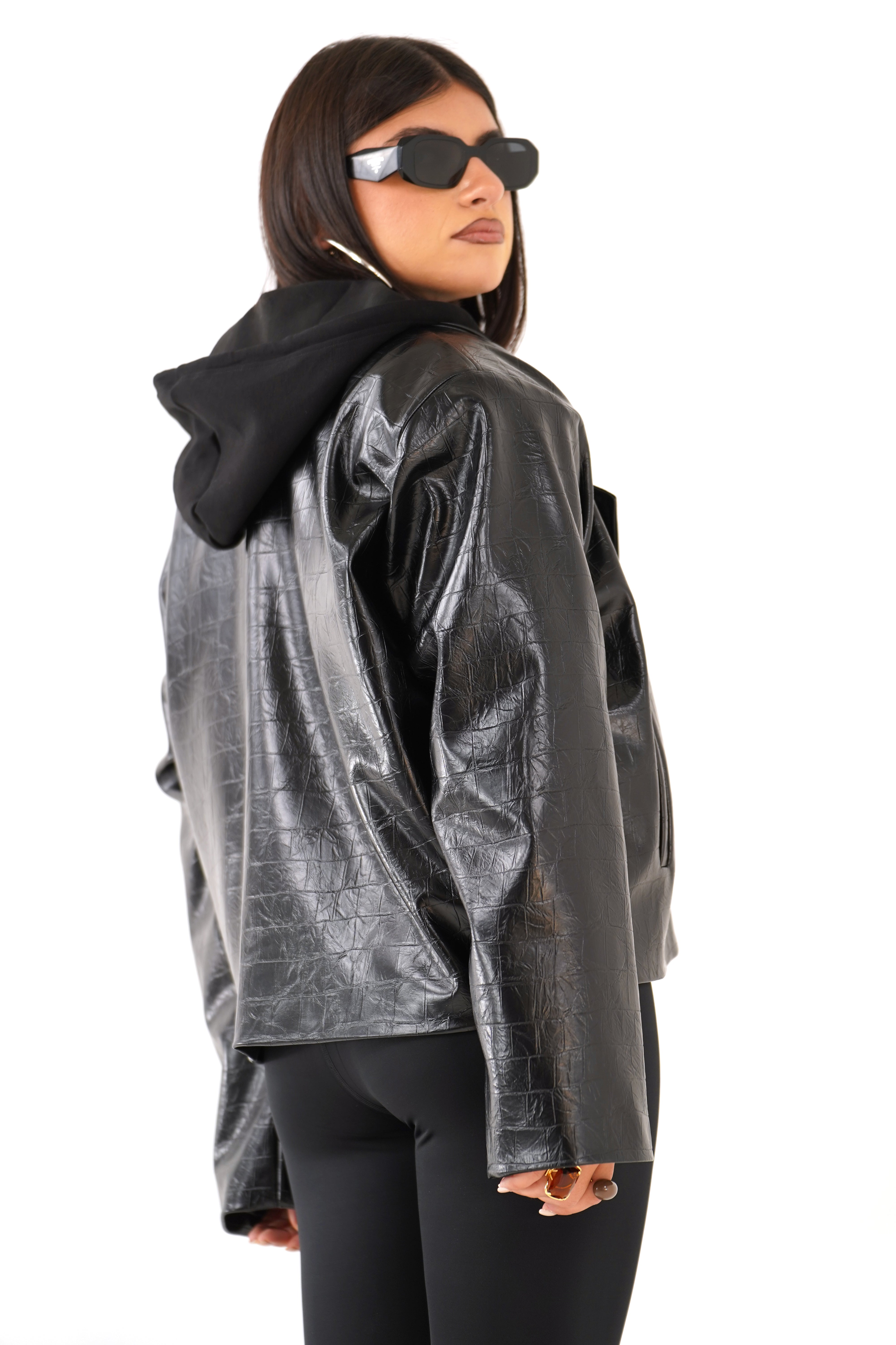 BLAZER CHARLOTTE NERO CROPPED TRAMA COCCODRILLO DOPPIOPETTO  TAGLIA UNICA JUST WEST