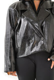 BLAZER CHARLOTTE NERO CROPPED TRAMA COCCODRILLO DOPPIOPETTO  TAGLIA UNICA JUST WEST
