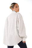 CAMICIA PERLA BIANCO OVERSIZE RIGATA CON SPALLINE IMBOTTITE TAGLIA UNICA JUST WEST