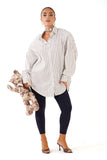CAMICIA PERLA BIANCO OVERSIZE RIGATA CON SPALLINE IMBOTTITE TAGLIA UNICA JUST WEST