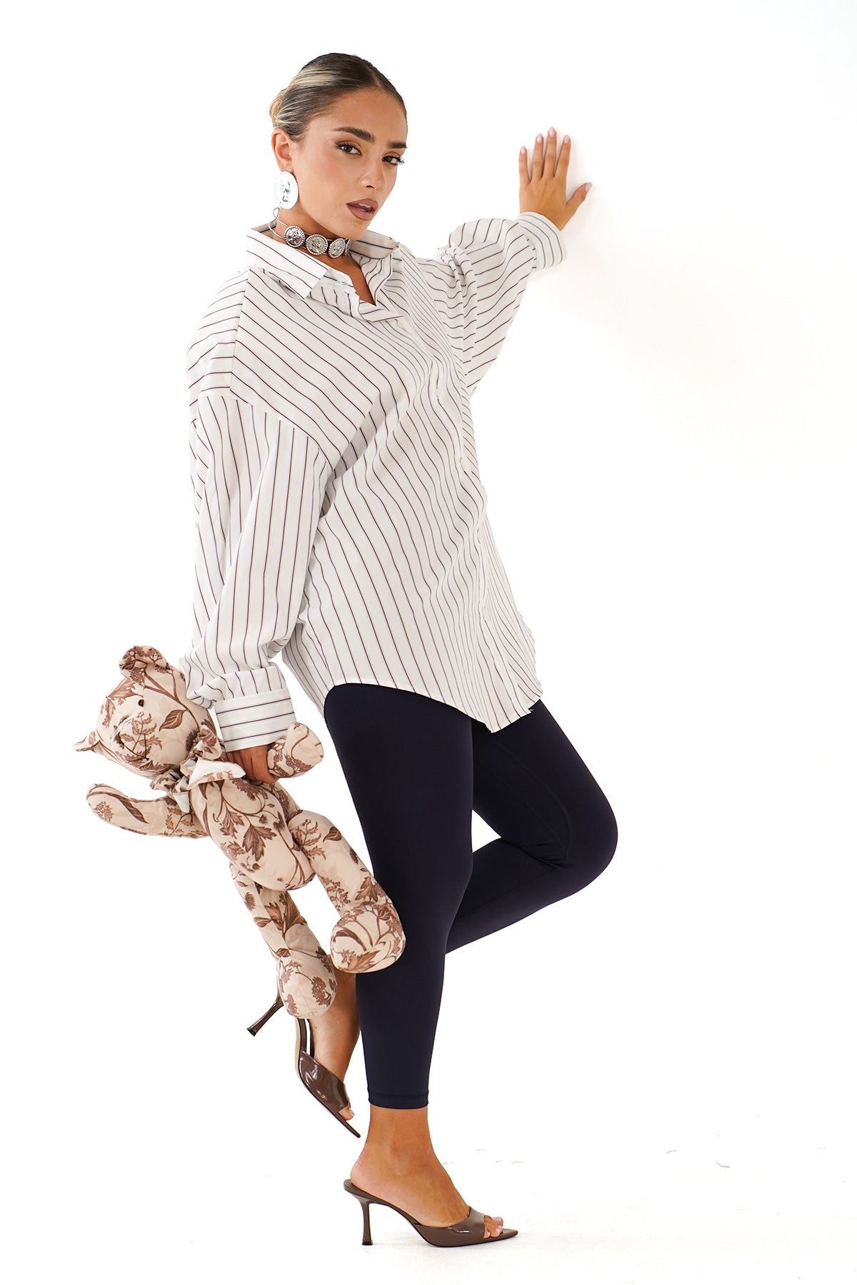 CAMICIA PERLA BIANCO OVERSIZE RIGATA CON SPALLINE IMBOTTITE TAGLIA UNICA JUST WEST