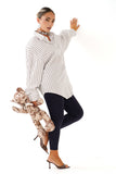 CAMICIA PERLA BIANCO OVERSIZE RIGATA CON SPALLINE IMBOTTITE TAGLIA UNICA JUST WEST