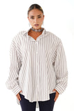 CAMICIA PERLA BIANCO OVERSIZE RIGATA CON SPALLINE IMBOTTITE TAGLIA UNICA JUST WEST