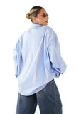 CAMICIA PERLA CELESTE OVERSIZE RIGATA CON SPALLINE IMBOTTITE TAGLIA UNICA JUST WEST