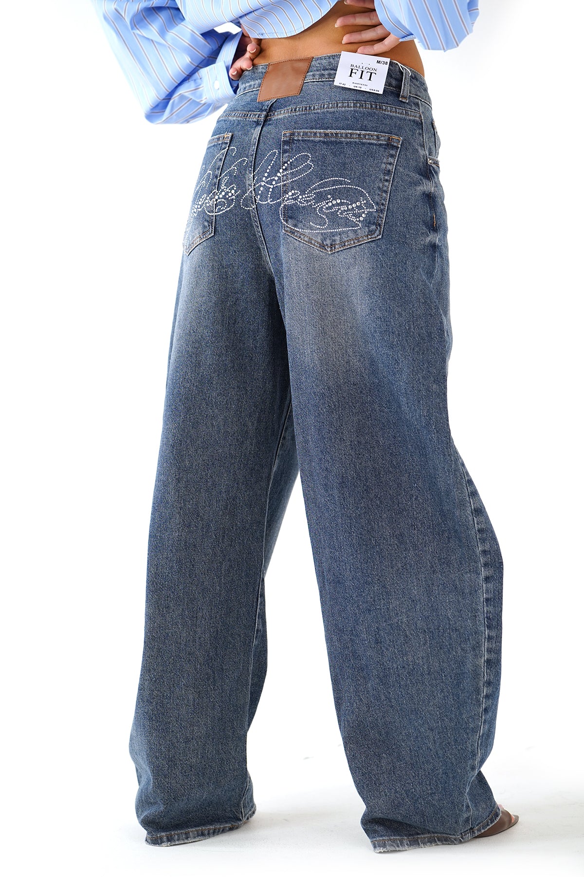 JEANS BALLOON FIT DIAMANTE GAMBA LARGA CON STRASS POSTERIORI