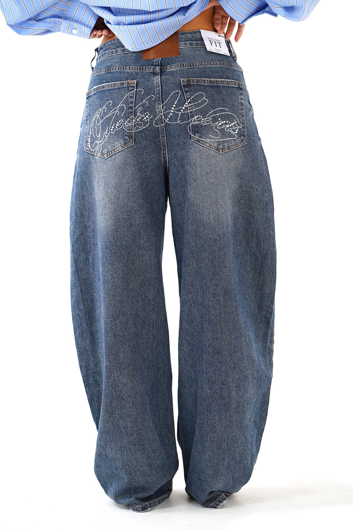 JEANS BALLOON FIT DIAMANTE GAMBA LARGA CON STRASS POSTERIORI