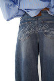 JEANS BALLOON FIT DIAMANTE GAMBA LARGA CON STRASS POSTERIORI