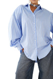 CAMICIA PERLA CELESTE OVERSIZE RIGATA CON SPALLINE IMBOTTITE TAGLIA UNICA JUST WEST