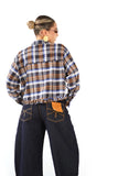 CAMICIA GRETA BLU CROPPED A QUADRI CON BORDO ARRICCIATO