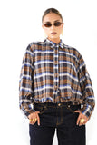 CAMICIA GRETA BLU CROPPED A QUADRI CON BORDO ARRICCIATO