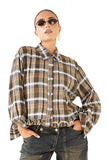 CAMICIA GRETA VERDE CROPPED A QUADRI CON BORDO ARRICCIATO